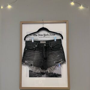 Free People Distressed Jean Shorts with Raw Hem / Black, Grey / Size 27
